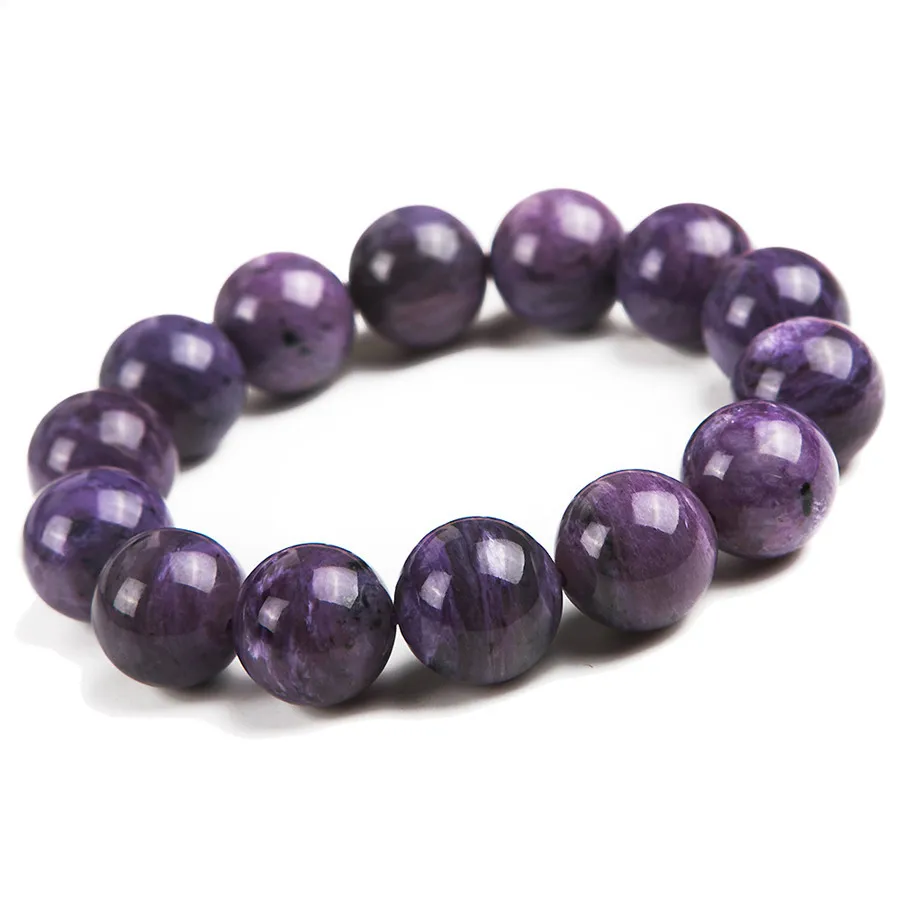 

15mm 100% Genuine Natural Bracelet Purple Charoite Gem Stone Round Beads Women Femme Charm Stretch Bracelets Drop Shipping