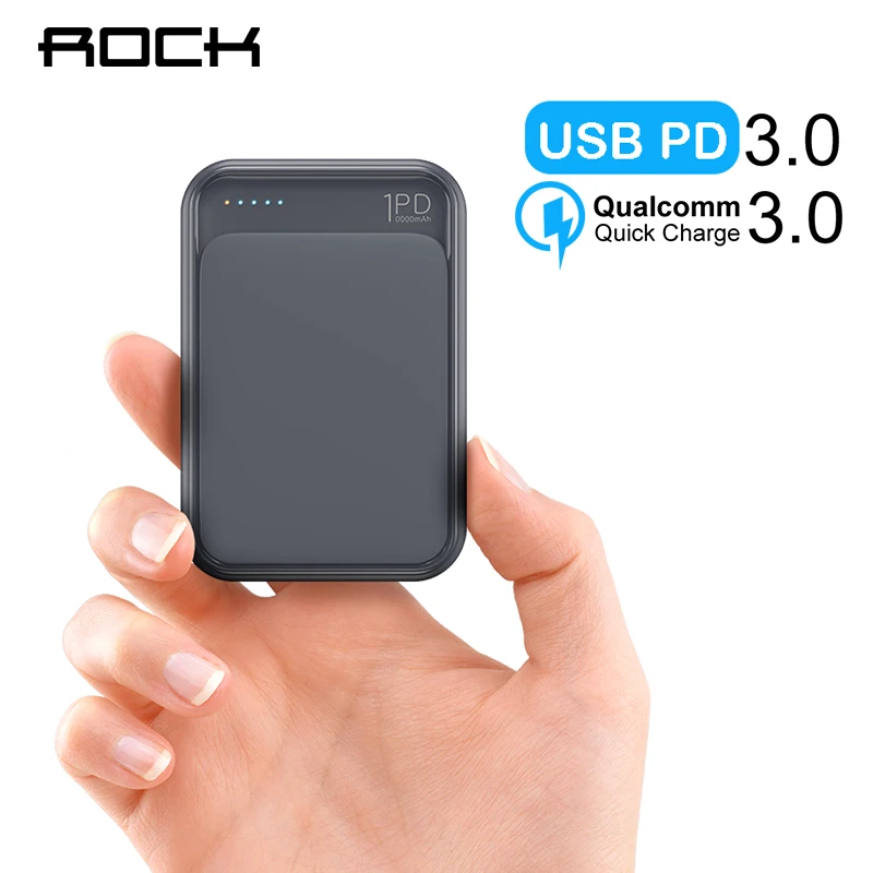  ROCK Portable Mini PD 10000mah Power Bank External External Battery USB PD Fast Charging Powerbank 