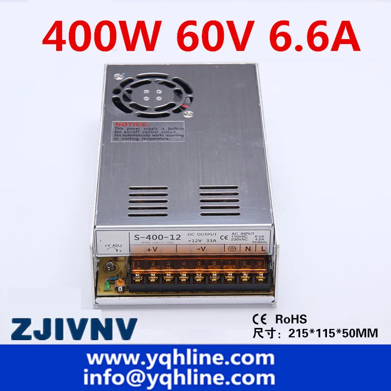 60V 6.6A 400W импульсный источник питания вход 110/220v выход 60V DC Регулируемый cctv smps Светодиодный источник питания светодиодный драйвер(S-400-60