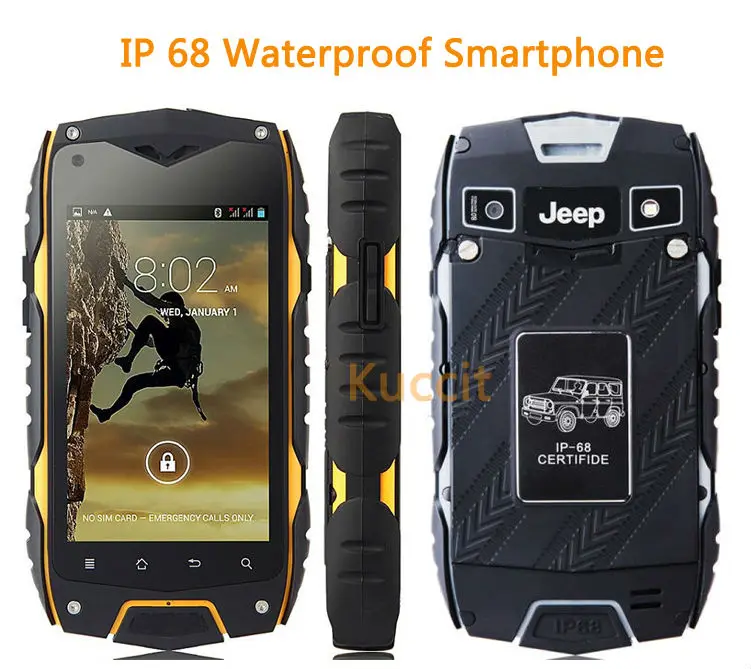 original Jeep Z6 MTK6582 Quad Core 1GB RAM 16GB ROM rugged Smartphone IP68 Waterproof phone GPS