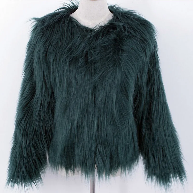 Новая модная женская шуба пушистая модная фиолетовая Шуба с длинным рукавом из искусственного меха пальто темно-зеленая куртка PC111 - Цвет: dark green