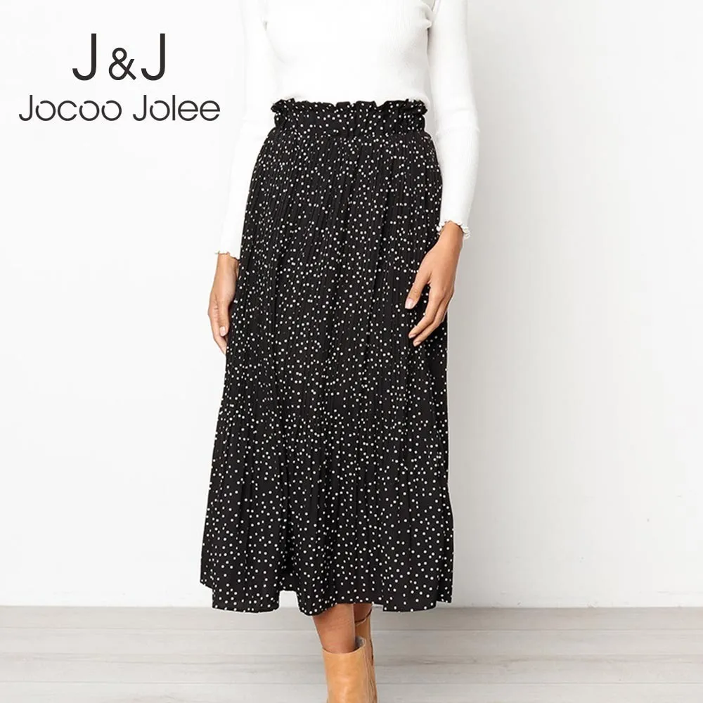 

Jocoo Jolee Women Boho Long Skirts Women High Waist Floral Dot Print Pleated Skirt Female Summer Casual Pockets Midi Skirts