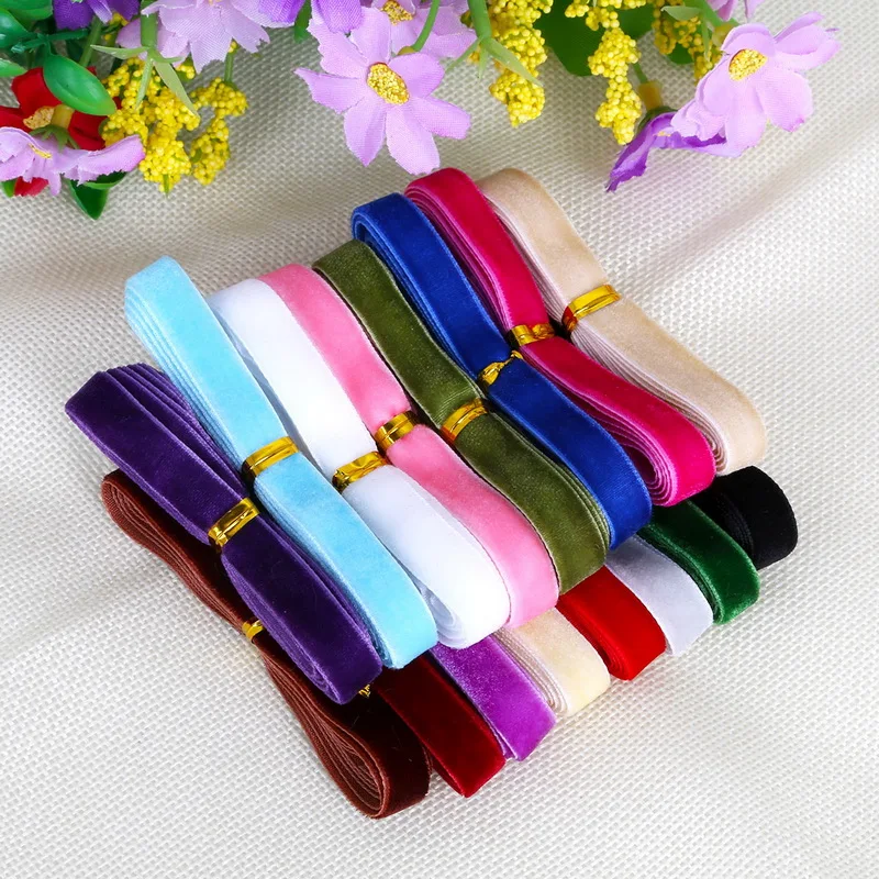 

12Yards(1Yard/color) 10mm Random Mix Color Options Velvet Ribbon Velour Webbing Headband Hair Band Accessories White Lace Fabric