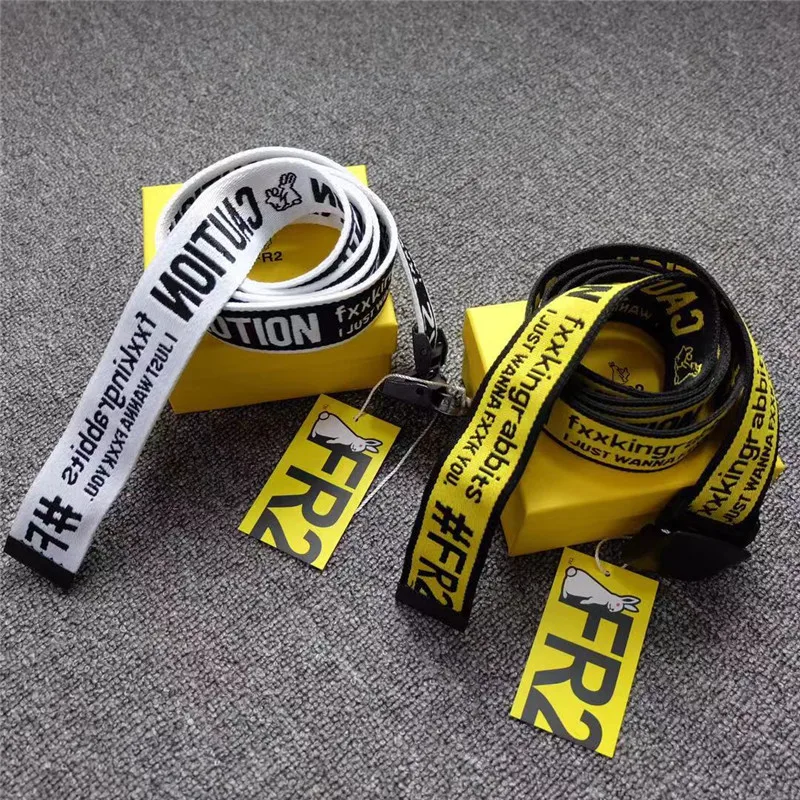 

FR2 FXXKING RABBITS Belts 137cm Men Women Personality #FR2 Canvas Belt No Box RABBITS Caution Logo