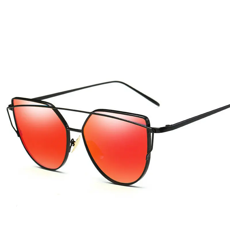 New Cat Eye Sunglasses Women Brand Designer Fashion Twin-Beams Rose Gold Mirror Cateye Sun Glasses For Female