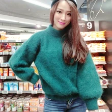 С зелёными камнями ботинки «Мартенс» бархатный Фонарь рукавом с О-образным вырезом свободный свитер с высоким, плотно облегающим шею воротником и утолщением из вельвета с отделкой под куницу верхняя одежда