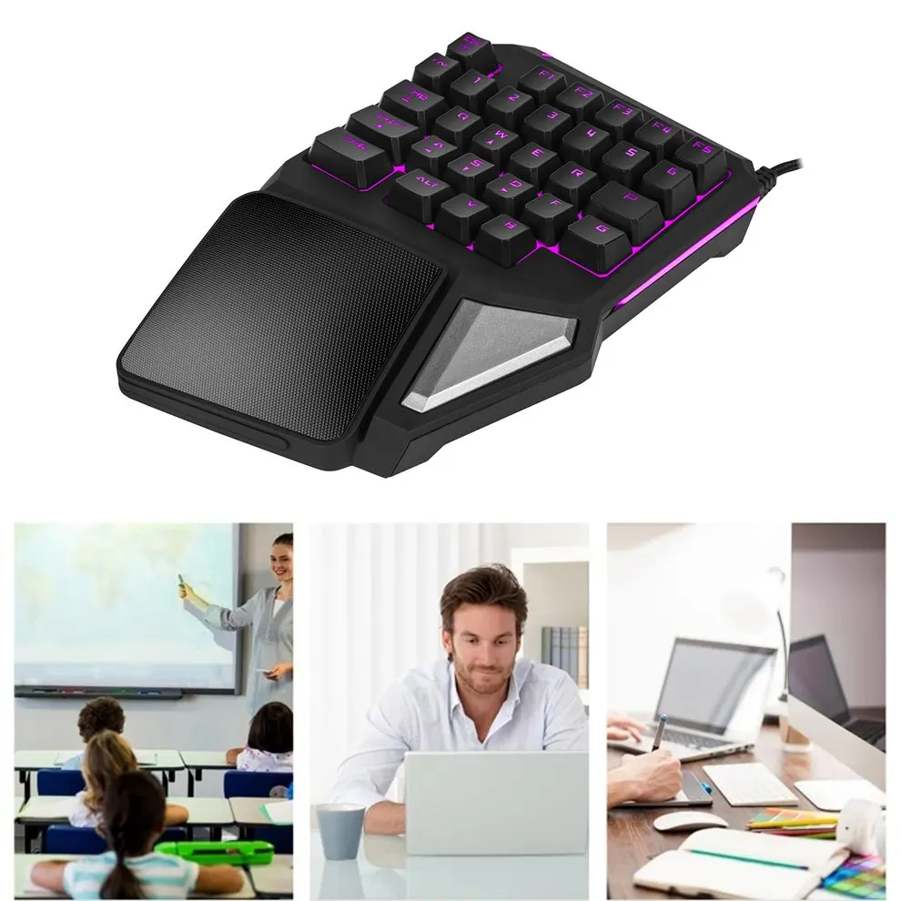 

7 Colors LED Backlight Single Hand Professional Gaming Keyboard USB Wired Anti-Ghosting Keyboard for Game