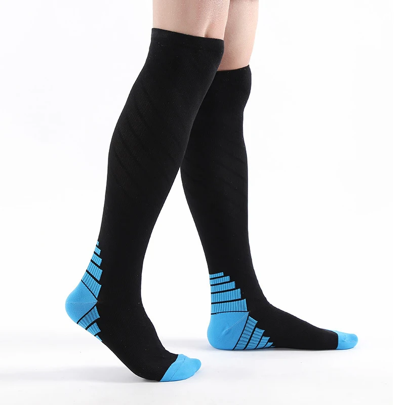 Компрессионные носки для мужчин и женщин, синие, подходят для колена, высокие дышащие носки, для путешествий, повышают рост, поддержка ног, Стрейчевые Компрессионные носки - Цвет: Синий