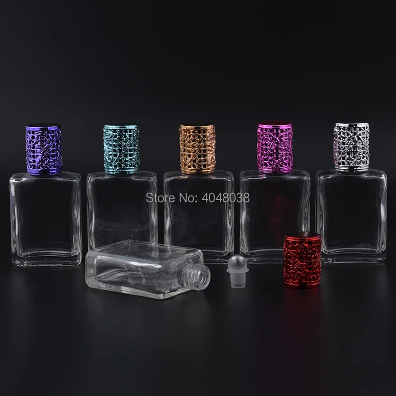 17 ML Cosmetic Container Emulsion Packing Bottle Rectangle Glass Perfume Vial with Alloy Cover Transparent Essential Oil Bottle (4)