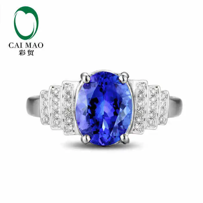 

CaiMao 18KT/750 White Gold 2.1 ct Natural IF Blue Tanzanite AAA 0.17 ct Full Cut Diamond Engagement Gemstone Ring Jewelry