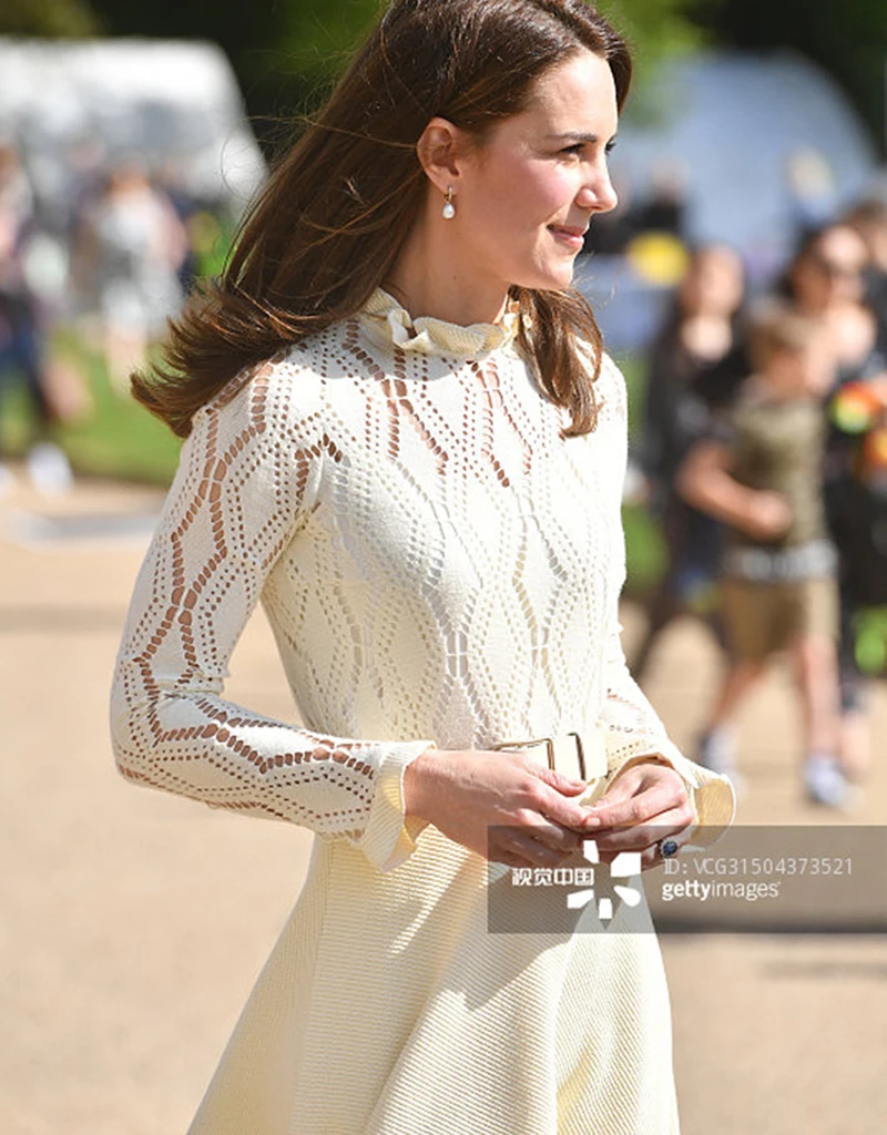 2017 Kate Middleton Princess Dress New Lace Patchwork Long Sleeve