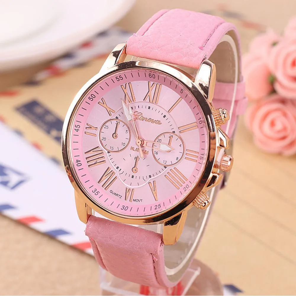 Excellent Quality Geneva Watch Women Watches Reloj Mujer Dropship 2017 Casual Roman Numerals PU Leather Mechanical