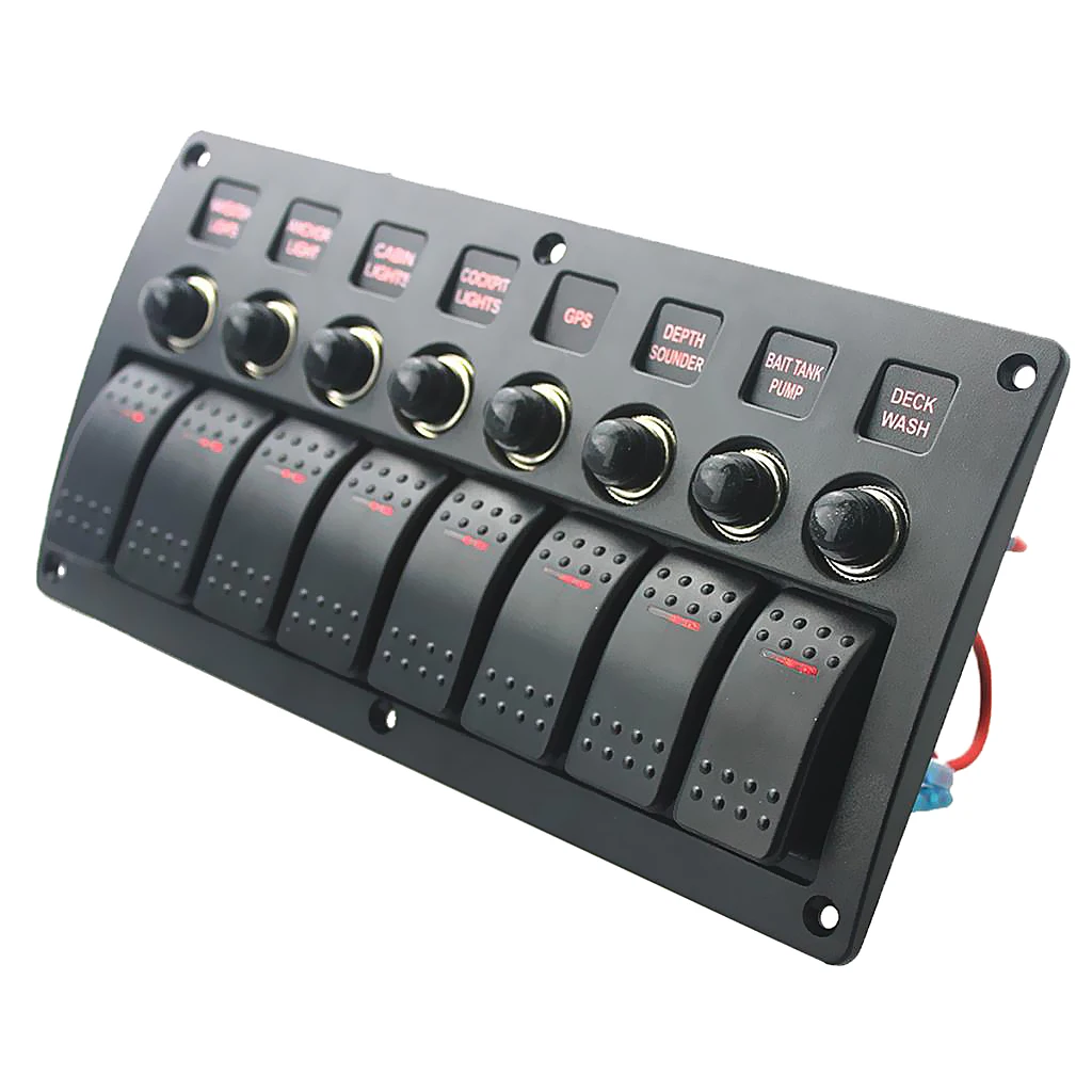  Marine Electric 8 Gang Red LED ON-OFF Rock Switch Panel for Boat RVs - 33035683272