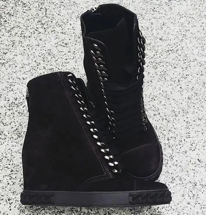 

New Fashion Round Toe Lace Up Increased Heel Casual Shoes White Leather Women Chain Vulcanize Shoes Roma Style Shoes Size 41