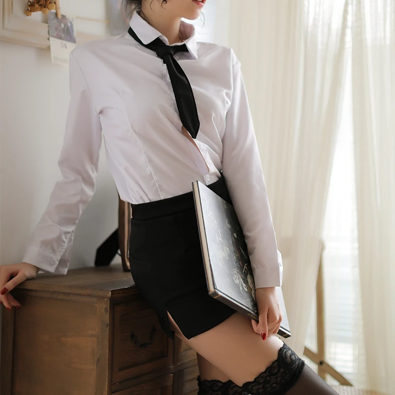 Women Plus Size Porn Lingerie Sexy Hot Erotic Porno Long Sleeves Shirt  +Skirt Office Secretary Teacher Cosplay Sexy Costumes