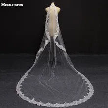 Реальные фотографии, 3 метра, соборный Кружевной Край, длинный, свадебная вуаль белого цвета и цвета слоновой кости, свадебные аксессуары, Veu de Noiva