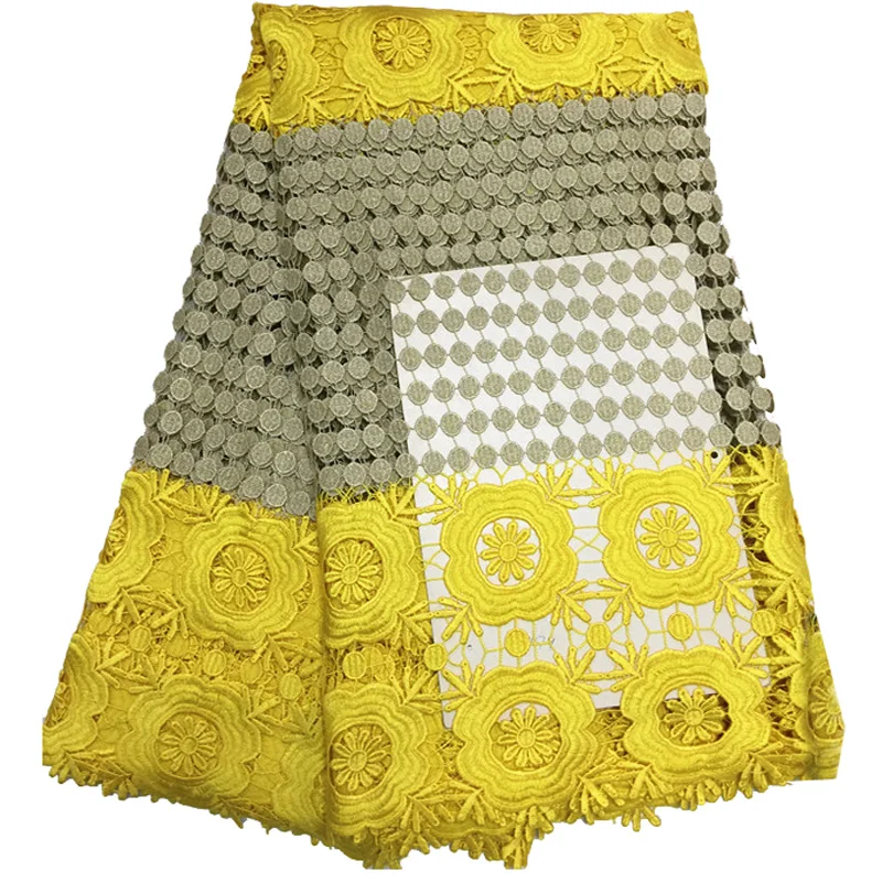 

Free shipping (5yards/pc) light gold and yellow African big cord lace fabric guipure lace fabric high quality for dress CWS52