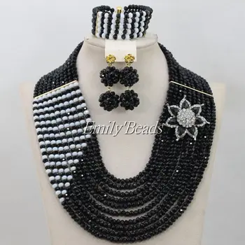 

Women Wedding Jewelry Sets Black Nigerian Wedding African Costume Beads Jewelry Set Bridal Necklace Set Free Shipping AIJ478