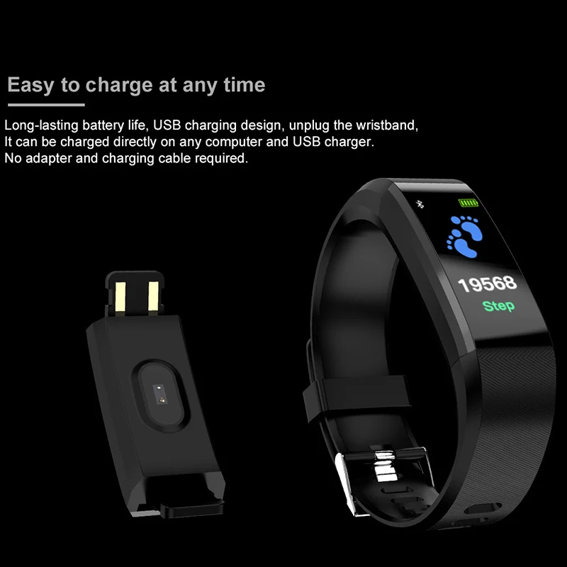 115plus Color OLED Screen Smart Healthy Bracelet IP67 Waterproof Pedometer Tracking Calorie Sleep for Android IOS Smartphones