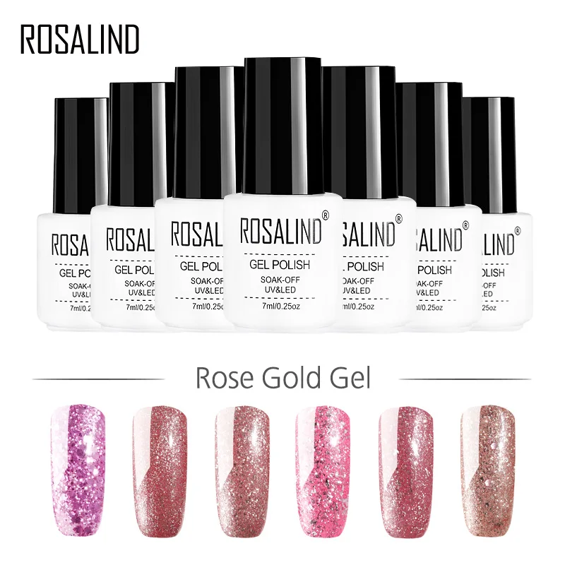 

ROSALIND Gel 1S 7ML Rose Gold Gel Nail Polish Nail Art Soak Off Gel Lacquer For Nail Extension Design Manicure UV LED Lamp Art