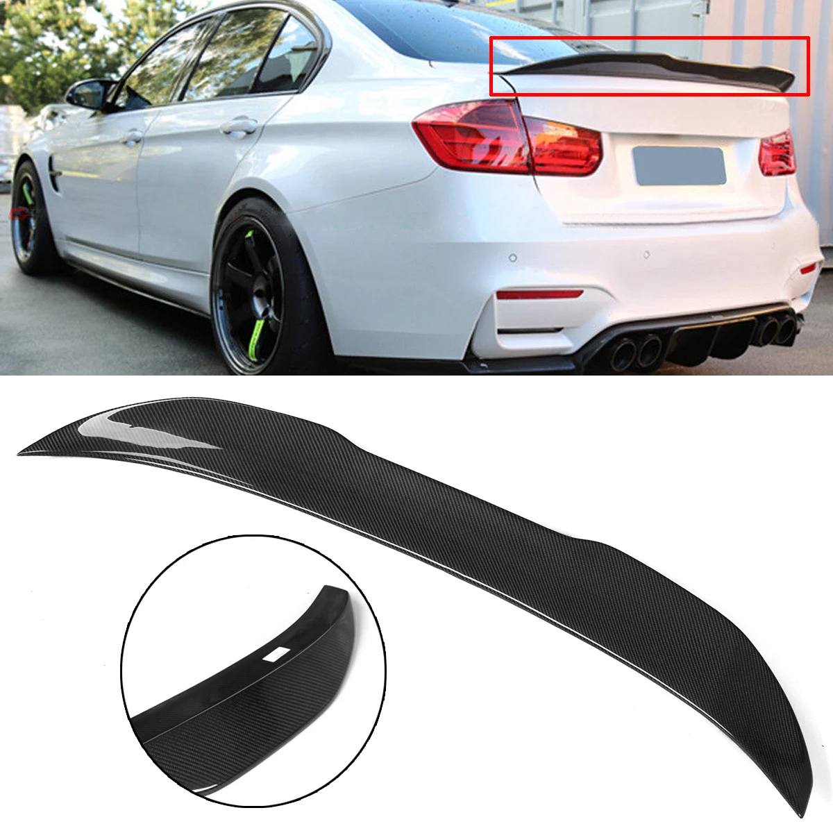 

Real Carbon Fiber HighKick PSM Style Lid Spoiler Wing Trunk Spoiler Wings Lip Wing Spoiler for BMW F30 330i 335i 2013-2018
