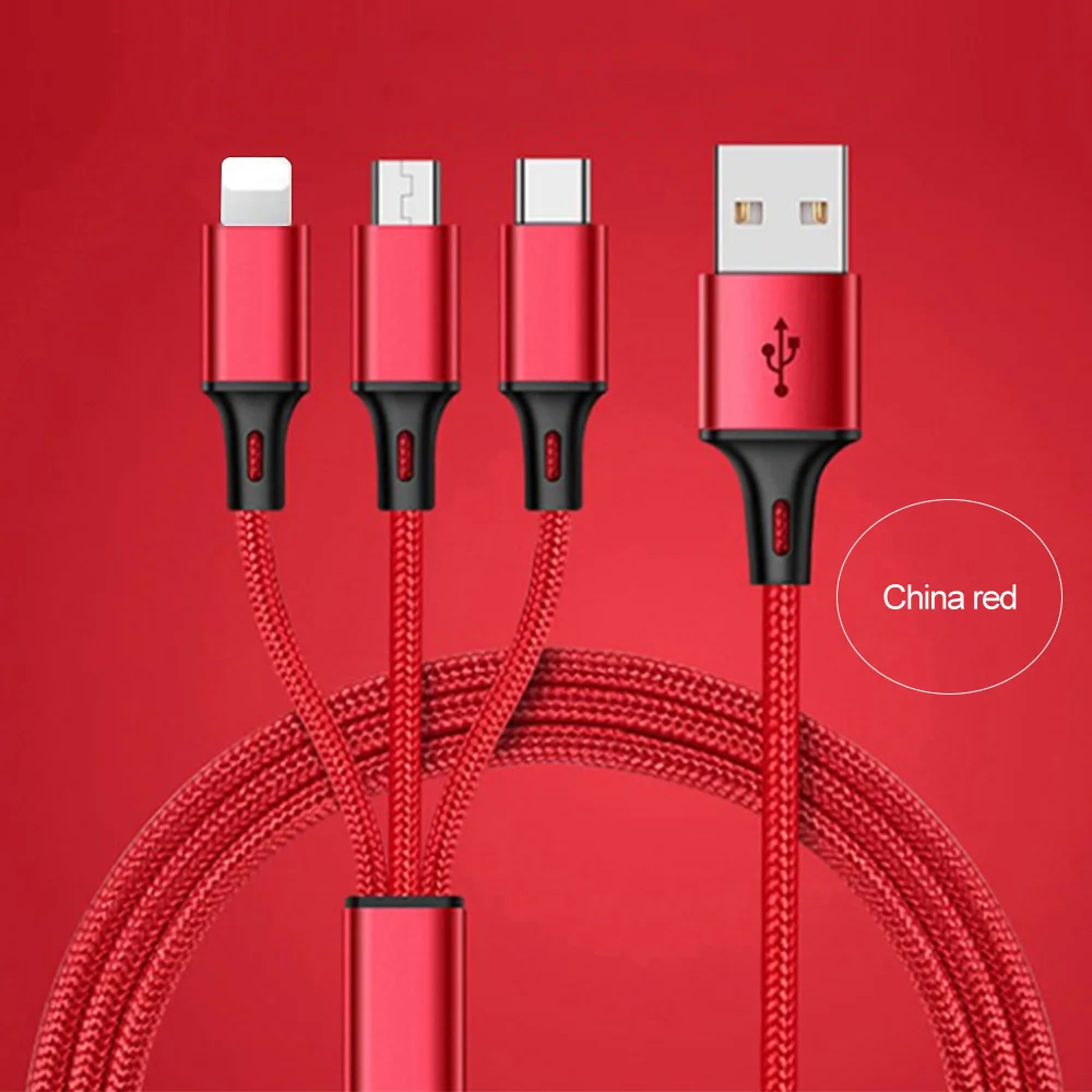 3 в 1 Micro USB кабель для Android USB TypeC кабели для мобильных телефонов 8Pin для iPhone 8X7 6 6S xs зарядное устройство кабели для быстрой зарядки шнур - Цвет: Red