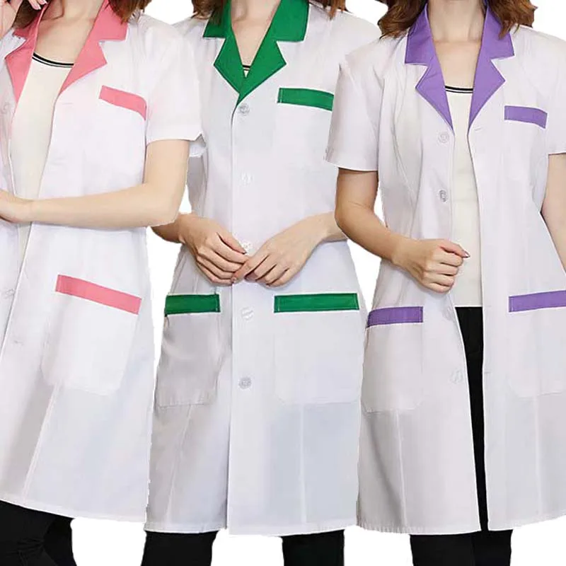Медсестры с короткими рукавами 3 цвета (розовый воротник/зеленый воротник/Лавандовый воротник) лабораторное пальто 2018 новый стиль