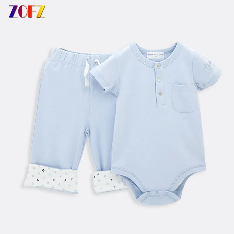 

ZOFZ Baby Summer Clothes Babyboy Short Sleeve Romper and Pants Suit 2 Pcs Set Comfortable Cotton Striped Solid Children Sets