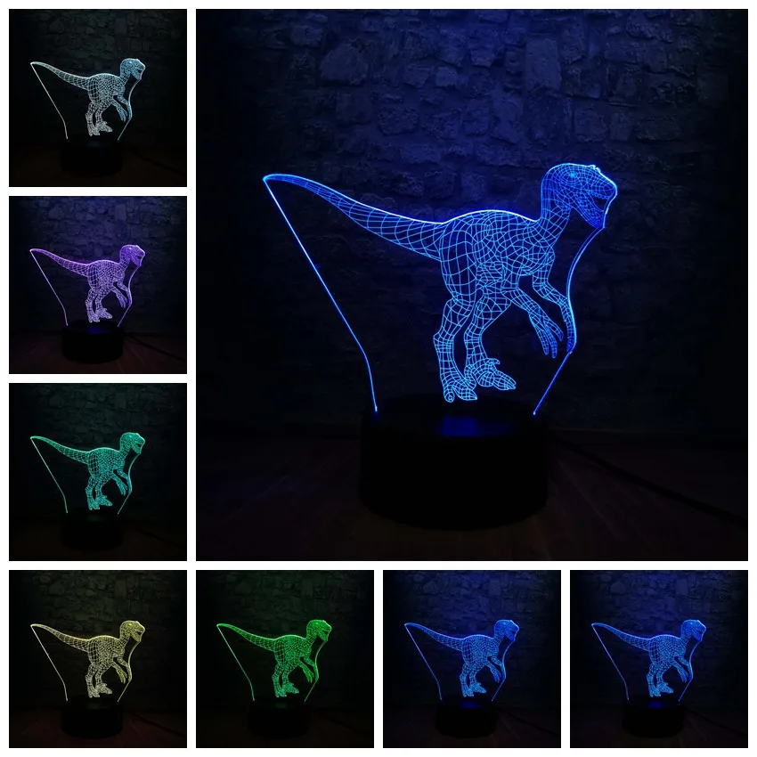Парк Юрского периода акриловый светодиодный ночник 3D Динозавр свет RGB 7 цветов Изменение USB База переключатель выставка малыш Рождественская игрушка на подарок для мальчика