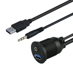 USB 3,0 Автомобильное приборная панель катера заподлицо 3,5 мм Штепсель AUX панель расширения кабель аудио водонепроницаемый кабель черный