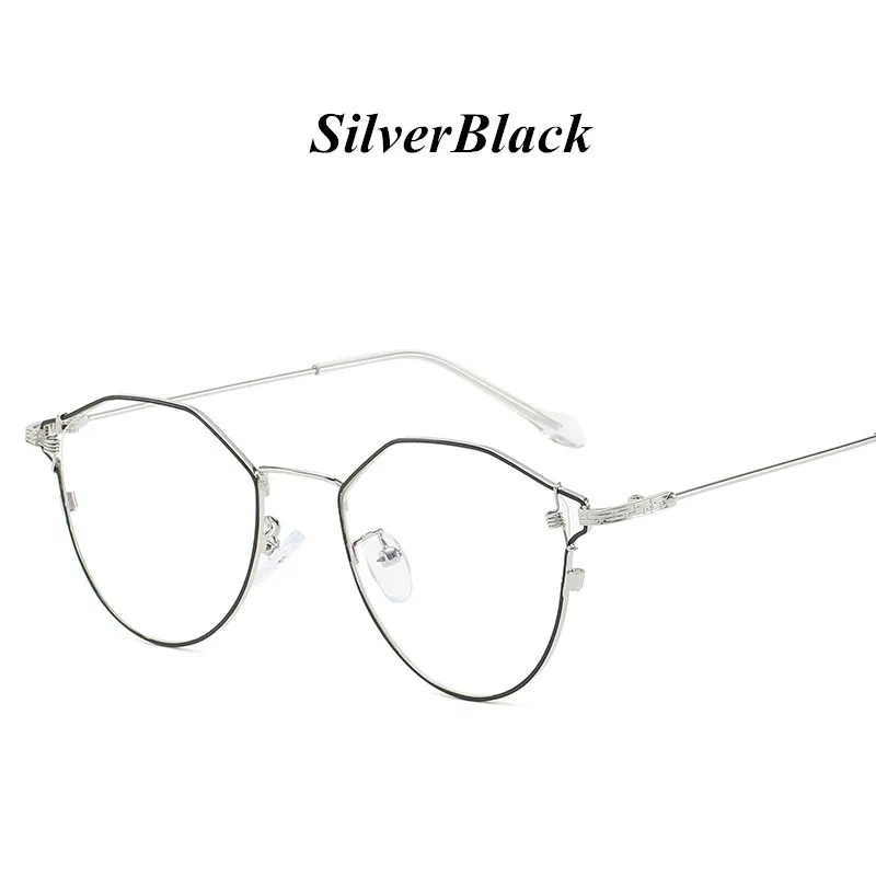 Необычные металлические женские очки, оптическая брендовая дизайнерская оправа для очков, плоские Ретро прозрачные линзы, очки Oculos De Grau - Цвет оправы: SilverBlack