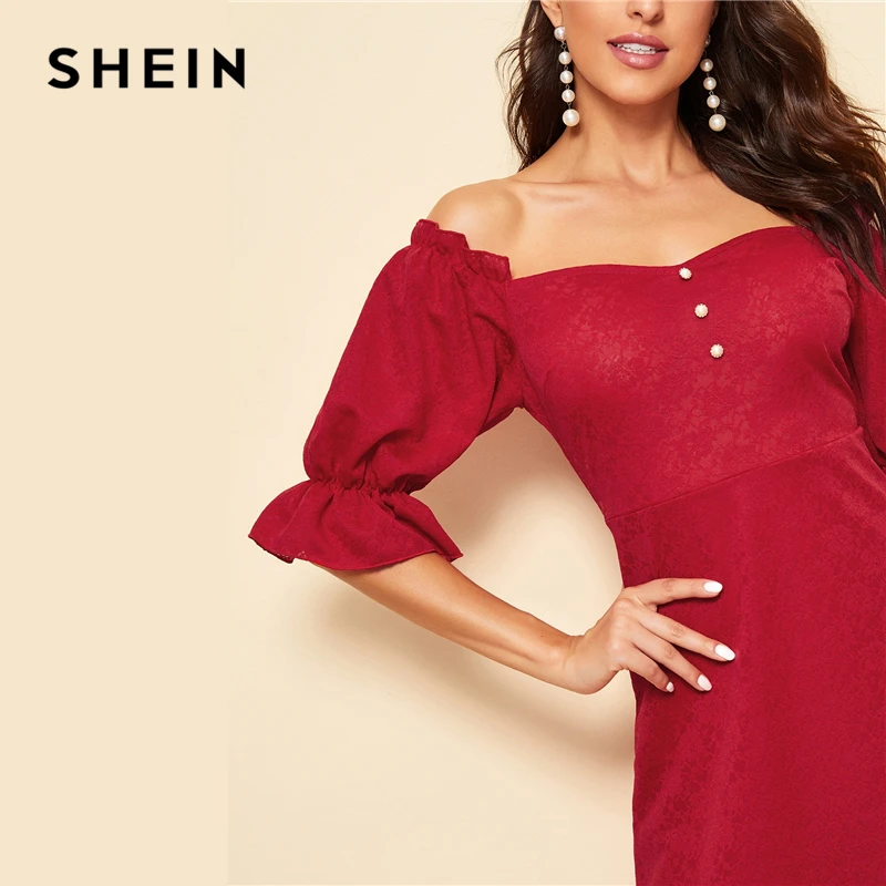 SHEIN Расклешенное Платье На Пуговицах С Оригинальным Рукавом И Оборкой Вечерние