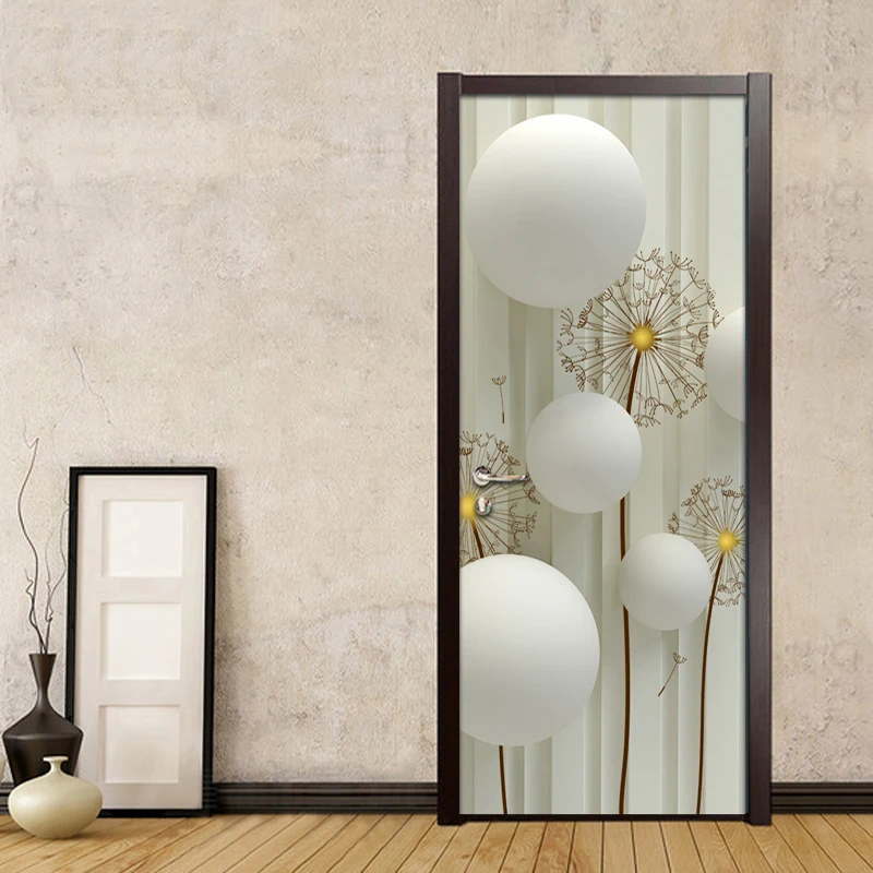 Современный Креативный 3D стерео круглый шар Одуванчик Дверь Наклейка ПВХ водонепроницаемый самоклеющиеся двери обои для гостиной спальни