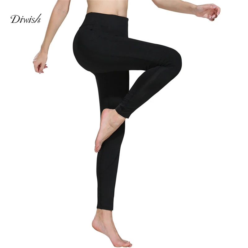 

Diwish Sport Leggings Women 2019 High Waist Gym Leggings Sport Trousers Women Solid Color Yoga Pants with Pockets Yoga Tights