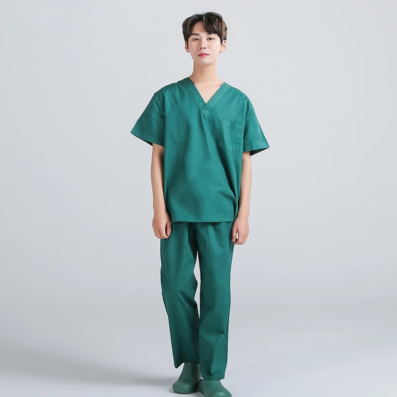 Хлопок хирургический халат для мужчин медицинский уход скрабы одежда Стоматологическая Лаборатория пальто хирургический костюм медицинская одежда медицинские наборы - Цвет: Зеленый