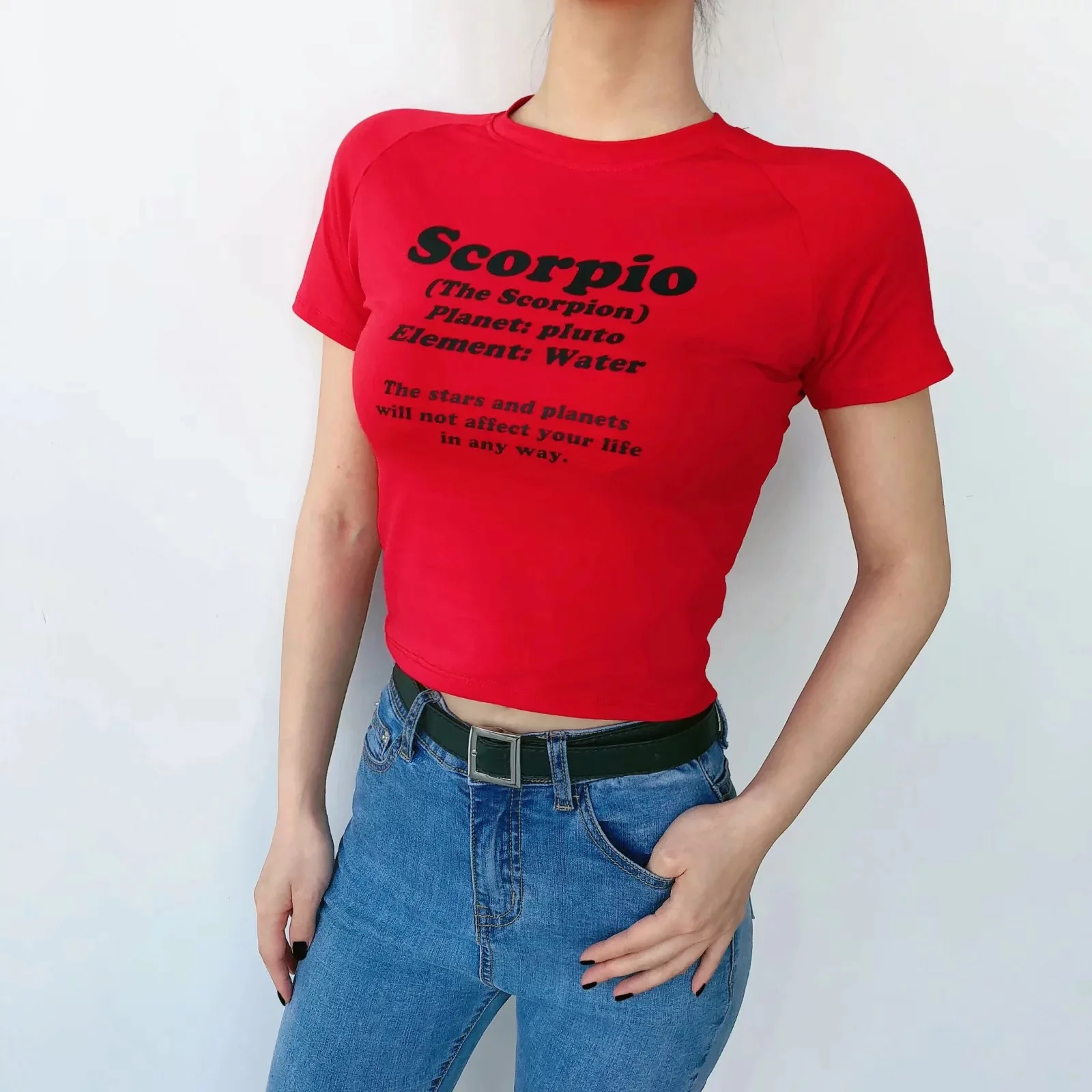 

Summer Crop Top T Shirt Women Scorpio Letter Print Tight Red Tee Shirt Femme Tees Shirts Tops