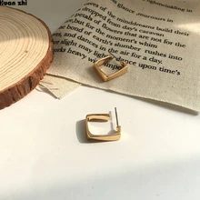 HUANZHI простой S925 серебро Металл Золотой неровный геометрический Открытый Полые квадратные маленькие серьги для женщин девушек вечерние ювелирные изделия