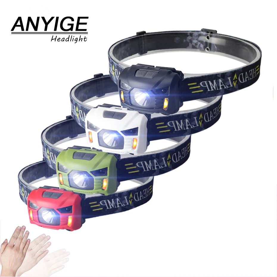 

ANYIGE LED Body Motion Sensor Headlamp Mini Headlight Outdoor Camping Flashlight Bike Head Torch Red Flash Lamp Hunting Fishing