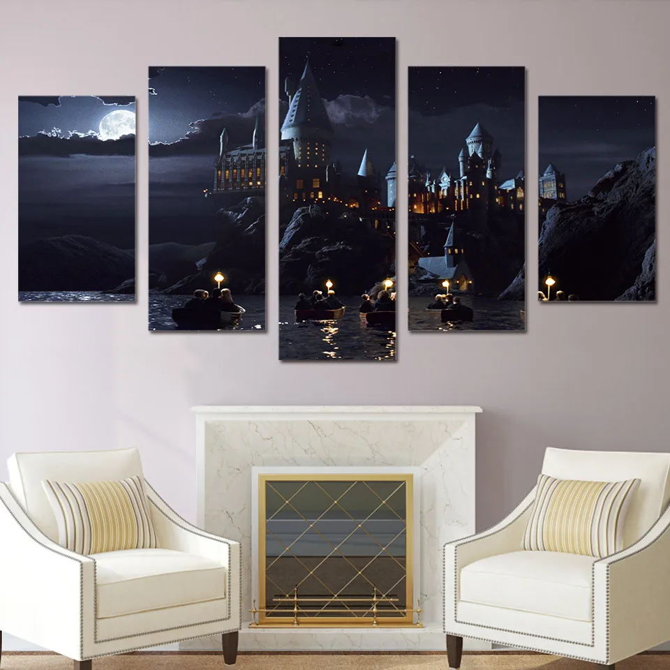 

Canvas Painting Poster Wall Art Deco Framework 5 Piece Harry Potter School Castle Hogwarts Modular Pictures For Living Kids Room