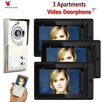 

7inch Record Wired Wifi 3 Apartments Video Door Phone Intercom System IR-CUT HD 1000TVL Camera Doorbell Camera with 3 button