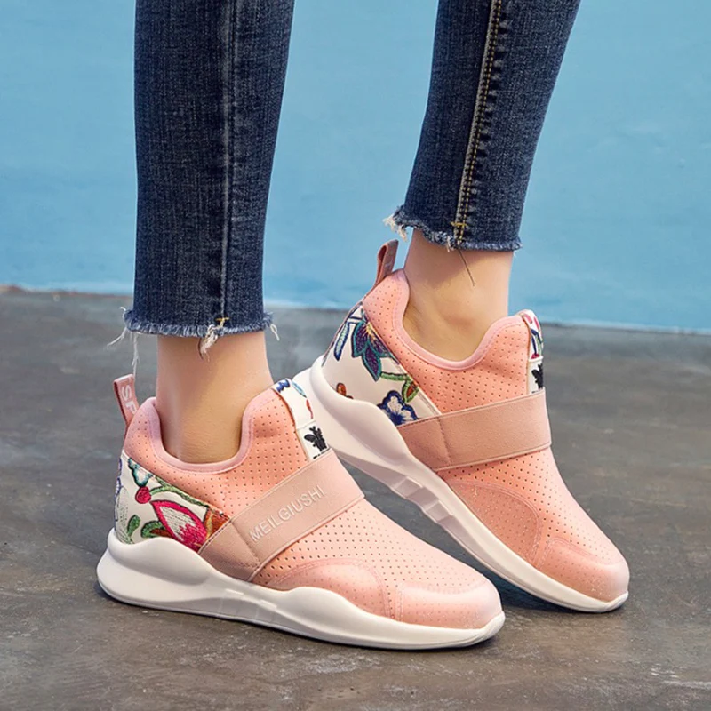 

QIAOJINGREN Women Casual Shoes 2018 Spring Summer Shoes Woman Flats Fashion Sweet Breathable Lycra Women Sneakers Lightweight