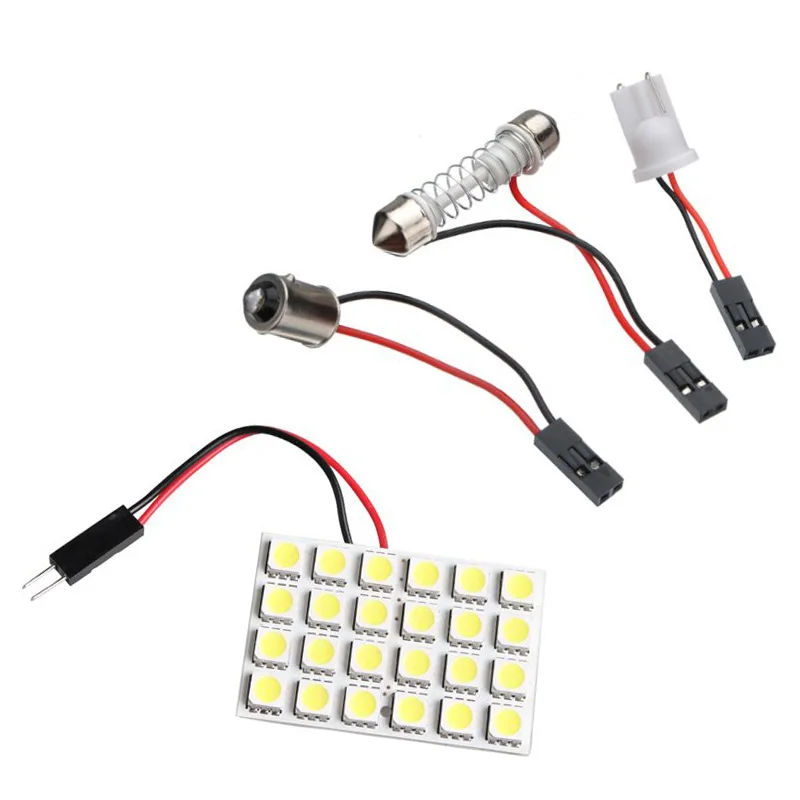 

1/2 Set T10 BA9S Festoon Adapters 24 SMD 5050 LED Light Car Auto Reading Panel Interior Dome Lamp DC12V MAL999