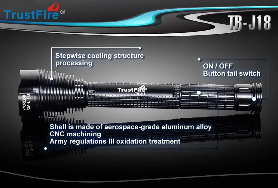 TrustFire TR-J18 7* Cree XM-L T6 8000 люмен 5-режиме светодиодный фонарик(2*26650/3*26650/3*18650