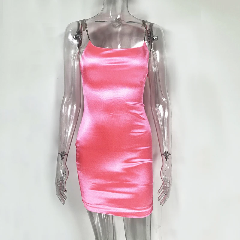 Colysmo, блестящее розовое атласное платье, женское сексуальное летнее платье,, тонкие Кристальные ремешки с блестками, бодикон, вечерние, клубные платья, мини-платья