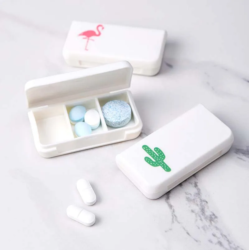 Медицинский Набор таблеток, фламинго, кактус, лист, Pillbox, Диспенсер, небольшой набор, чехол-органайзер с 3 решетками, 1 шт