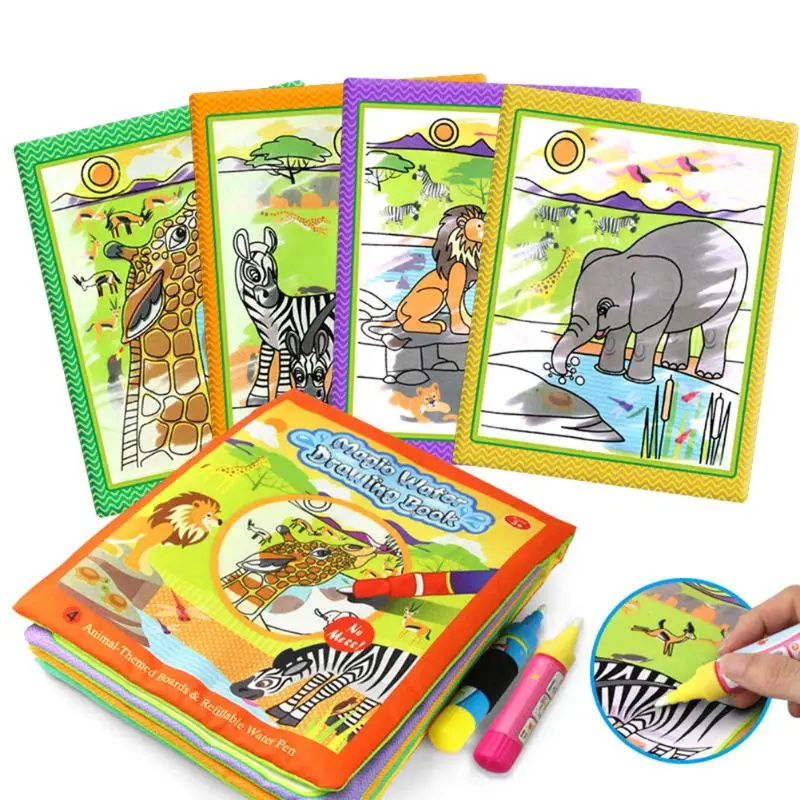 Раскраска Волшебная водная рисовальная книга с ручкой детская игрушка животные Живопись Написание граффити книга из ткани для детей обучающая доска для рисования M