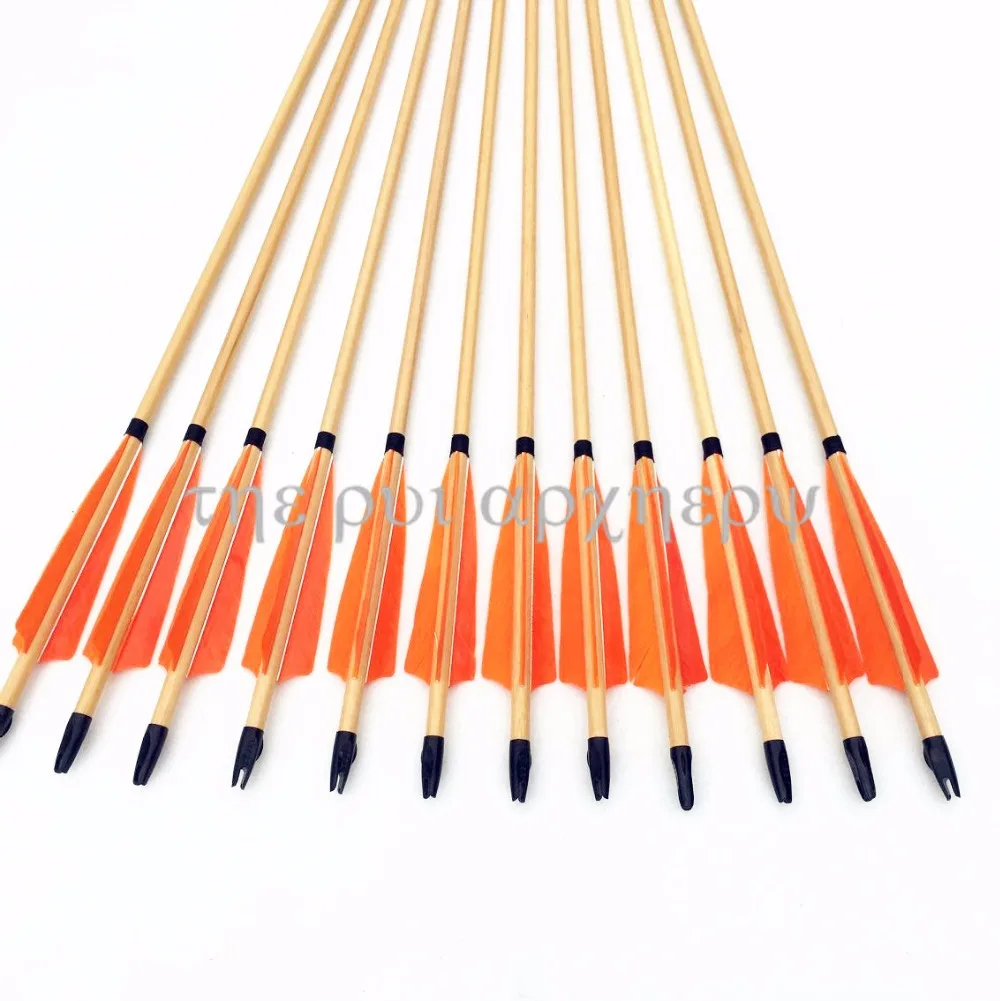 

For Archery Hunting 6/12/24pcs wooden Arrows Natural Feather Fletched Wood Shaft