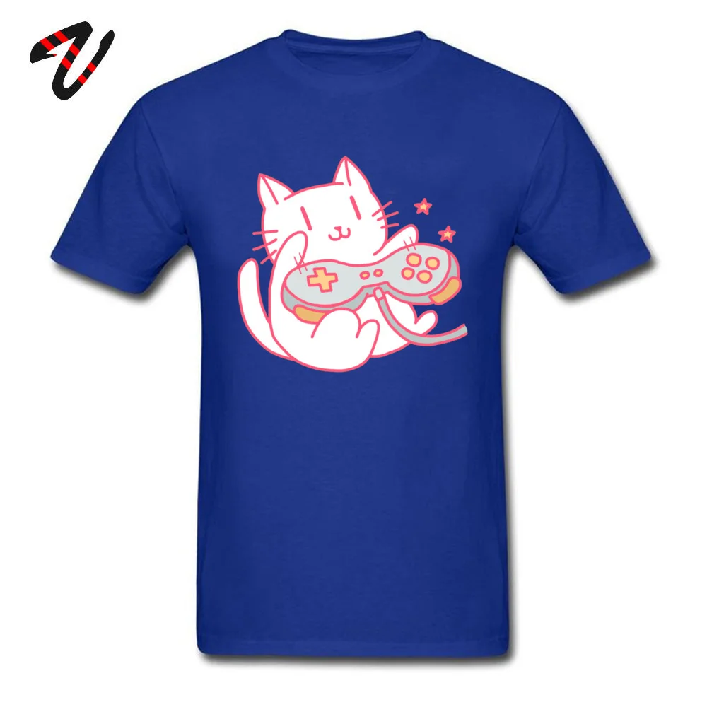 Print Street Tees Short Sleeve for Adult All Cotton Lovers Day Round Collar Top T-shirts Comics T-Shirt New Arrival Vintage Hipster Nerdy Video Game Cat Sticker a blue