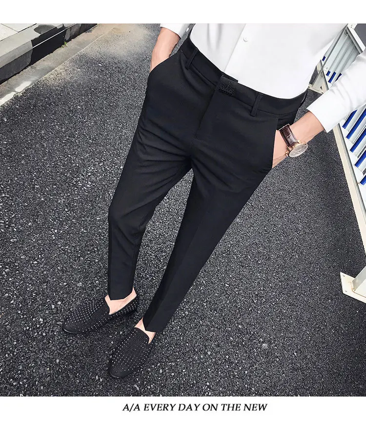 2019 Англия повседневные мужские брюки Slim Fit Брюки сплошной цвет брюки социального клуба платье брюки корейский Masculino pantalon homme