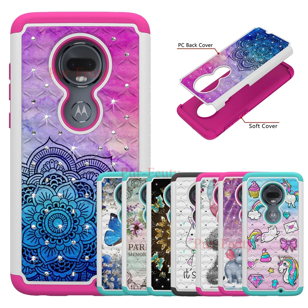 

Cases For Moto G7 G 7 Fashion Cell phone Cartoon Drill Soft Silicone + Hard PC Protection back Cover For Motorola Moto G7 Plus